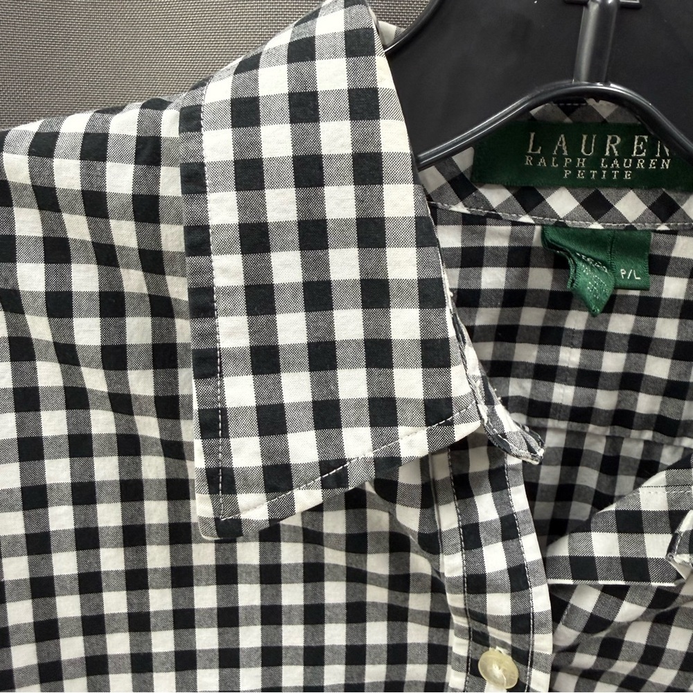 Ralph Lauren Size LP Black and White Plaid Women’s Shirt - Picture 6 of 8